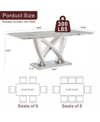 Marble Dining Table for 6, 70" Rectangle Faux Marble Table with Stainless Steel Base.