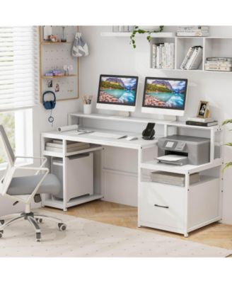 66" Computer Workstation with Monitor Stand CPU Stand Printer Shelf & File Drawer