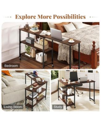 360° Rotation Mobile Laptop Table with 2-Tier Storage Shelves & 6 Universal Wheels