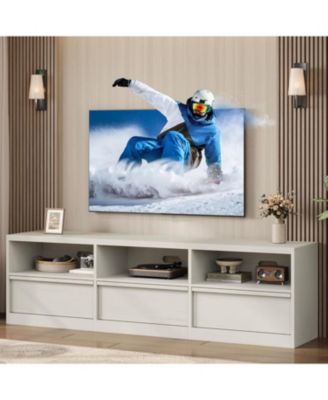 70" TV Stand for TVs up to 85", Mid Century Modern Entertainment Center with Drawer, Open Shelves & Cable Management