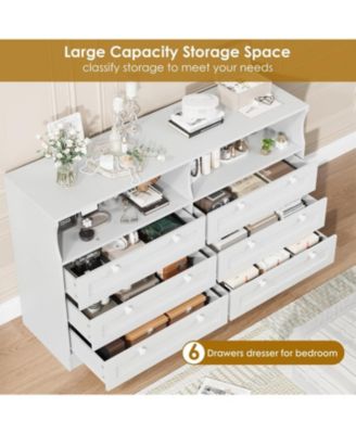 6-Drawer Wooden Built-In Power Outlet, LED Light, Handles and TV Stand Design Dresser