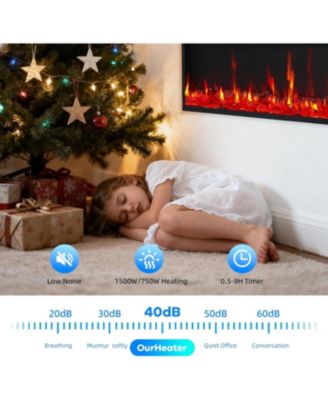 60" Wall Mounted/Recessed Electric Fireplace, 12 Flame Colors, Timer, Remote Control, 750/1500W, Log & Crystal