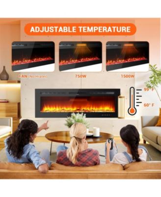 50" Wall Mounted & Recessed Electric Fireplace, Touch Screen, Remote, Custom Flame, Modern Slim Design