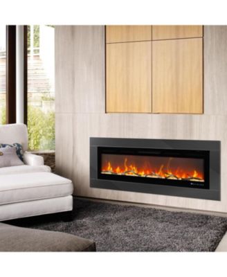 60" Recessed & Wall Mounted Electric Fireplace, Smart WiFi, Remote, Multicolor Flame, Log & Crystal Decor