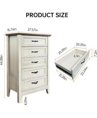 Farmhouse 5-Drawer Tall Yellow Dresser, Wooden Storage Chest for Bedroom, Living Room, Hallway