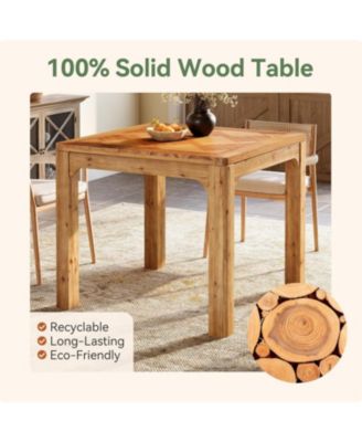 31.5" Square Farmhouse Dining Table, Solid Wood Rustic Kitchen Table with 3D Textured Tabletop, Brown