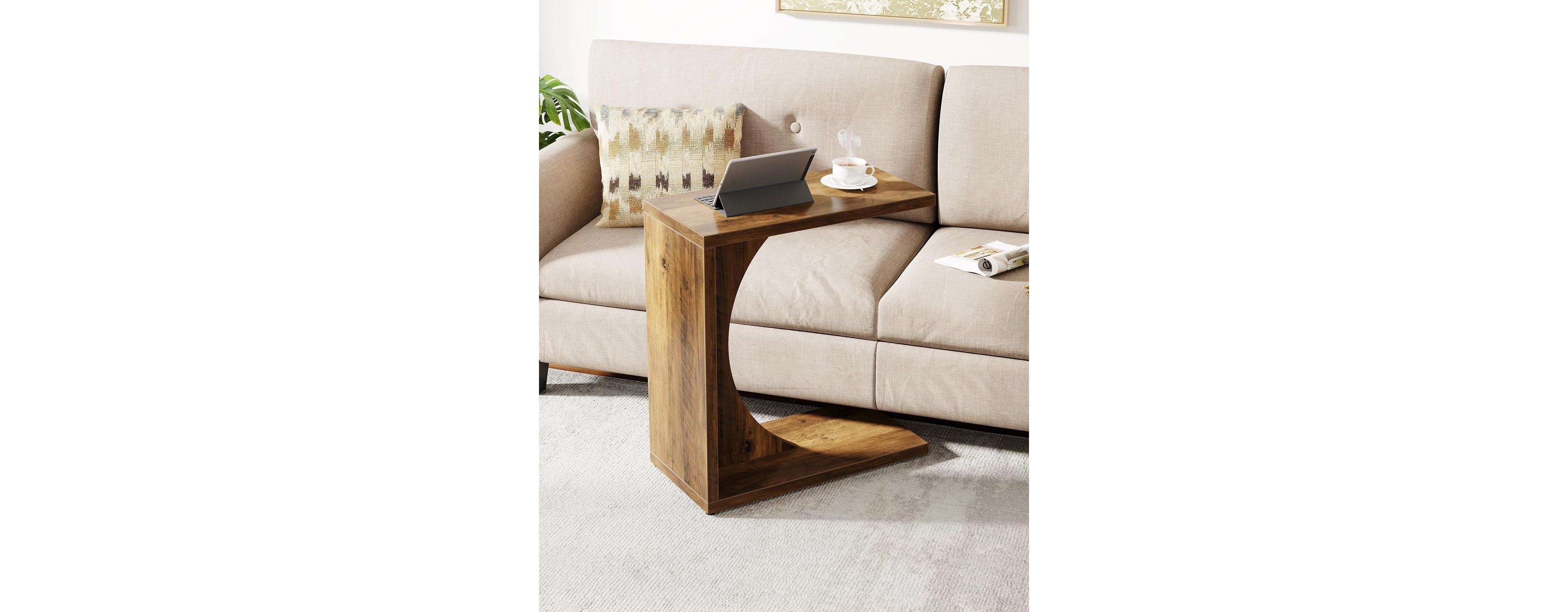 Tribesigns C-Shaped End Table for Couch, Sofa Side Table, Living Room, Bedroom (1, Rustic Brown)