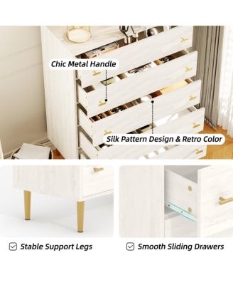 5 Drawers Dresser for Bedroom, 44" Tall Wood Rustic Chest of Drawers with Bar Handles, Vintage Design