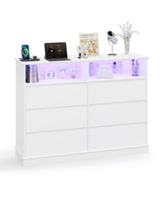 Dresser for Bedroom with 6 Drawers, Modern Chest Featuring LED Lights and Charging Station, Spacious Storage Cabinet