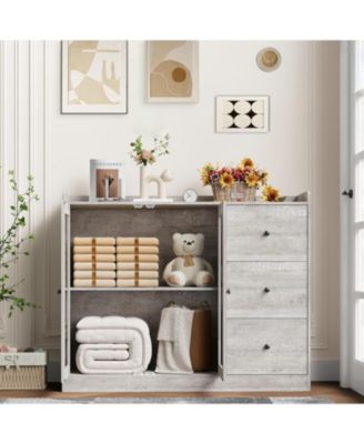 43" Modern Buffet Cabinet with Storage, Sideboard Kitchen Cabinet with Guardrail, Adjustable Shelves & 3 Drawers, Wood Buffet Table