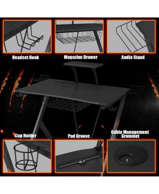 Gaming Desk Computer Desk PC Table Workstation with Headphone Hook & Cup Holder