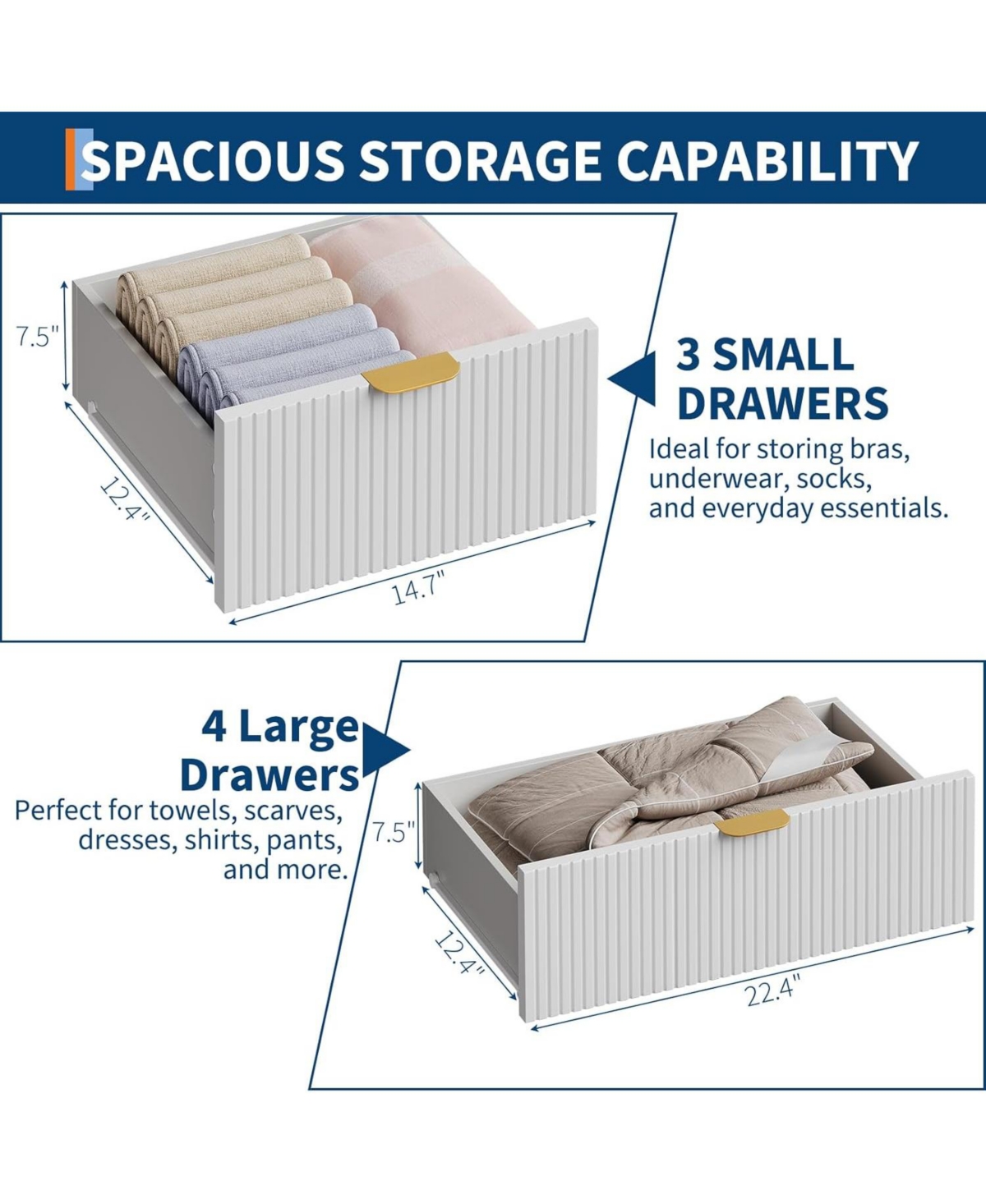 Gaomon 7 Drawer Dresser 47.2 in Wide Modern White Dresser Wooden Chest of Drawer Table Storage Organizer