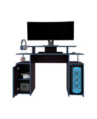 Arimo Black Gaming Desk with Monitor Riser and Storage Solutions Ergonomic Office Desk for Multiple Monitor Setups and Gaming Accessories