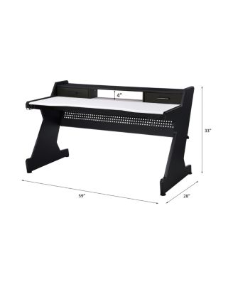 Black and White 2 Drawer Gaming Desk with 59Inch Wide Surface and Storage Compartments for Indoor and Outdoor Gaming Stations