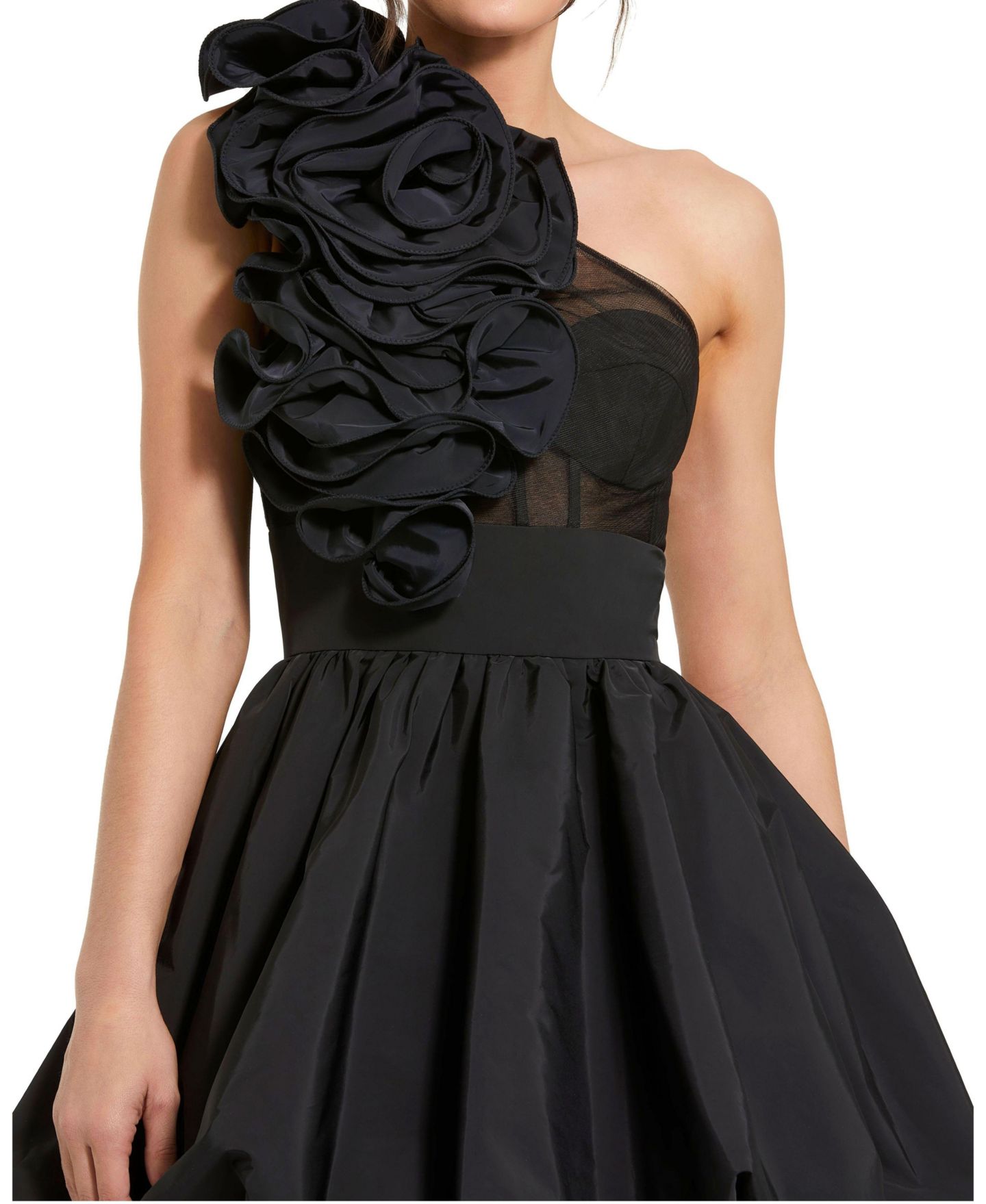 Женское платье Mac Duggal Taffeta One Shoulder Ruffle Bubble Mini, цвет: Чёрный — фото 3