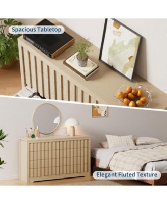 8-Drawer Fluted Bedroom Dresser, Modern Handleless Wood Storage Chest with Deep Drawers for Living Room or Hallway, Natural Oak