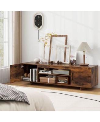 TV Stand for 70" TVs Modern Entertain Center with Power Outlet & 2 Cable Holes