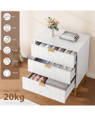 3-Drawer Wood Dresser with Gold Metal Legs & Handles