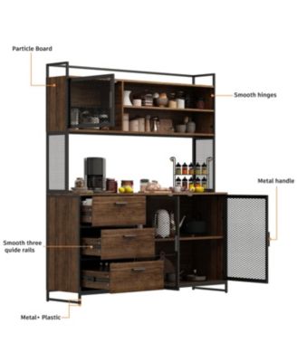 Brown Buffet Sideboard Cabinet with Metal Mesh Doors, 3-Drawers