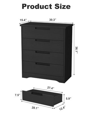 Black Wooden Dresser Chest of Drawers Dresser with Embedded Handles Design and 4 Drawer Organizer