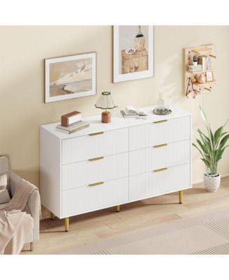 Fluted Dresser for Bedroom,Wooden Chest of Drawers with Metal Handle & Feet