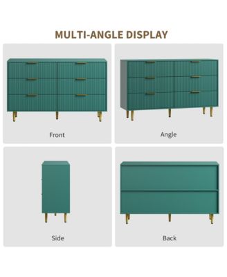 Fluted Dresser for Bedroom,Wooden Chest of Drawers with Metal Handle & Feet