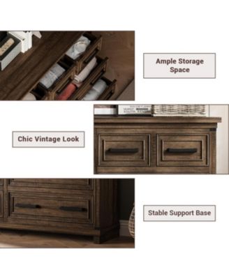 Farmhouse 8 Drawer Dresser for Bedroom Rustic Wood Chest of Drawers Vintage Storage Organizer for Living Room TV Stand 55 Inch