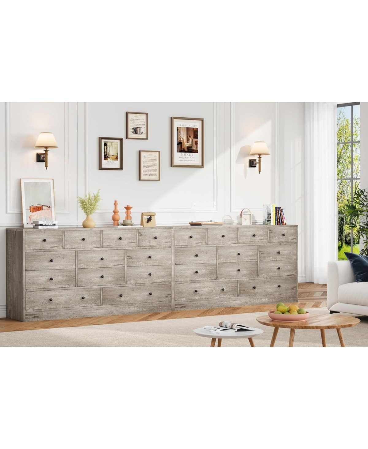 Gaomon 12 Drawer Dresser for Bedroom, 61 in Long Modern Grey Dresser Tv Stand with Charging Station