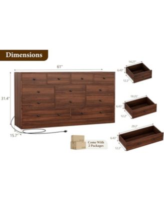 12 Drawer Dresser for Bedroom, 61 Inch Wood Dresser with Power Outlet