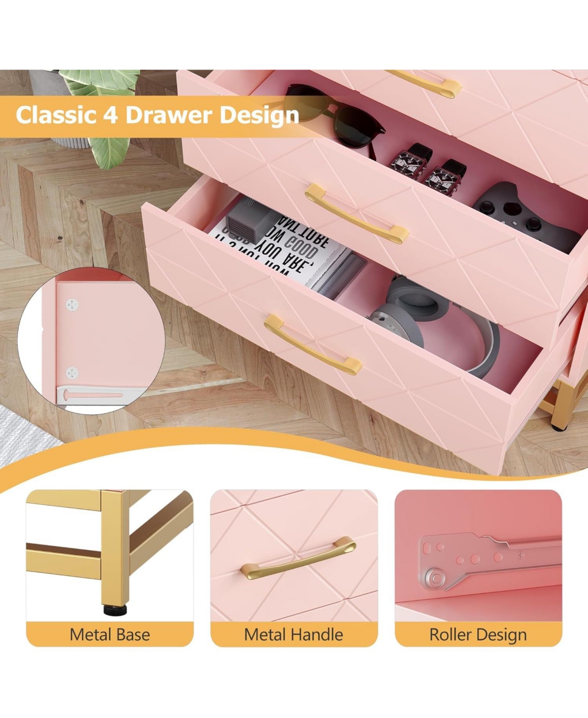 gaomon 4-Drawer Engineered Wood Soft-Close Glides, Anti-Tip Kit, Space-Saving Design Tall Dresser