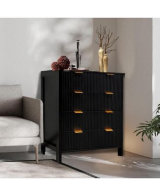 30" Fluted 4-Drawer Dresser, Modern Storage Cabinet with Gold Handles for Bedroom