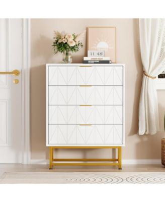 Black 4 Drawer Dresser with Gold Metal Handles Modern Small Dresser Storage Cabine Wooden Chest of Drawers for Bedroom