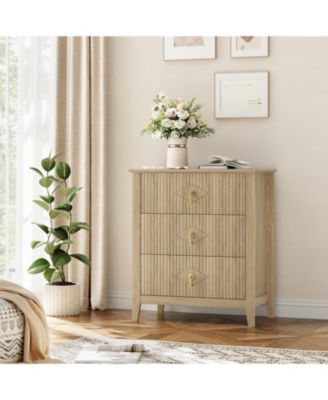 Fluted Dresser for Bedroom 27.5" Wide, 3-Drawer Wood Dresser Nightstand for Bedroom, Modern Chest of Drawers