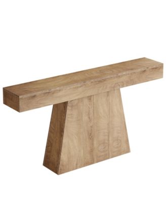 63" Console Table, Farmhouse Entryway Table with Trapezoidal Base, Narrow Long Wood Sofa Table