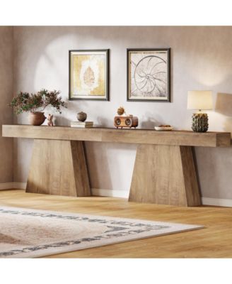 63" Console Table, Farmhouse Entryway Table with Trapezoidal Base, Narrow Long Wood Sofa Table