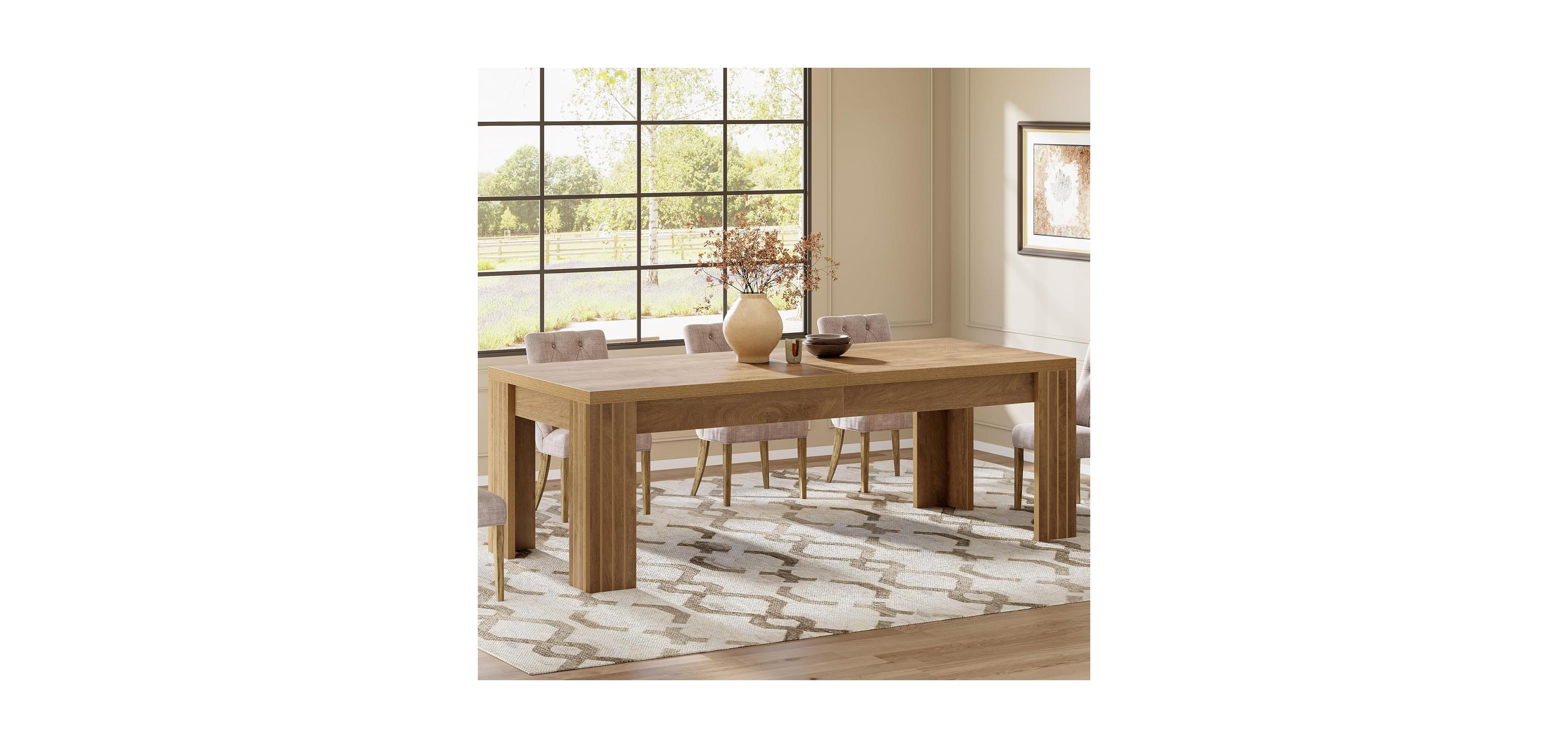 Tribesigns Farmhouse Dining Table for 6-8, Large Rectangle Kitchen Table with Heavy Duty Legs