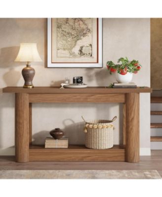 63-Inch Farmhouse Console Table, Narrow Long Sofa Table Behind Couch, 2-Tier Storage Entryway Furniture