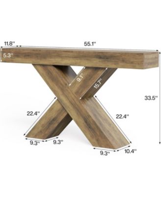 Console Table, 55-Inch Entryway Table with X-Shaped Design, Narrow Sofa Table, Rustic Brown