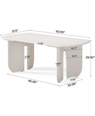 63" Large Rectangle Kitchen Table with Rounded Edges, Modern Table with Curved Base
