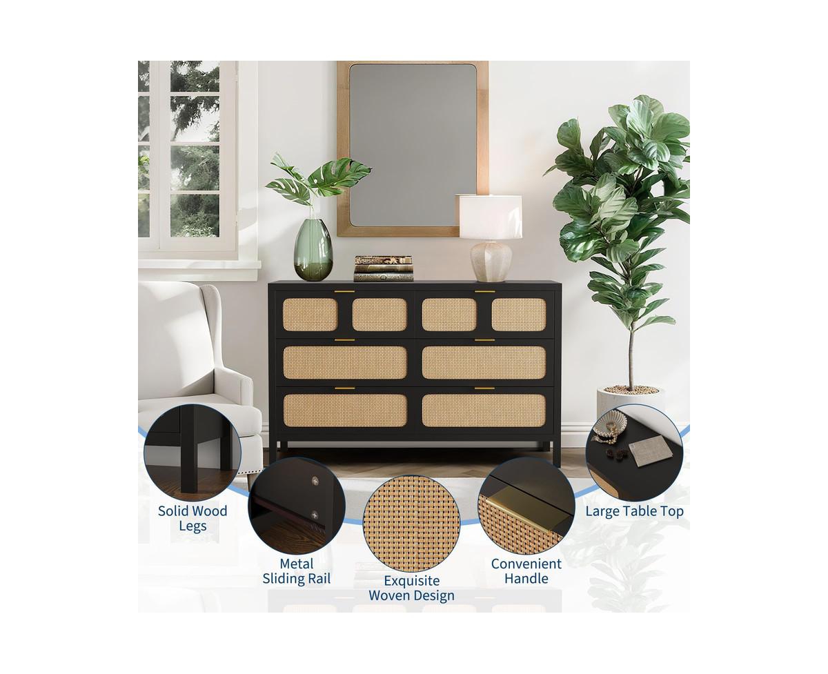 gaomon Rattan Dresser for Bedroom with Metal Handles