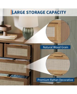 Rattan 7 Drawers Dresser for Bedroom