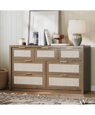 Rattan 7 Drawers Dresser for Bedroom
