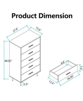 5 Drawer Dresser, Tall Narrow Chest of Drawers