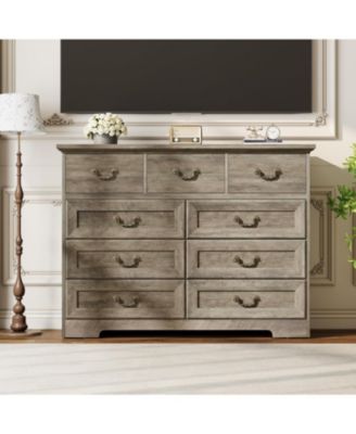 9-Drawer Wooden Rustic Vintage Dark Grey Dresser with Natural Texture and Spacious