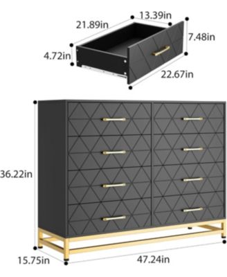 8-Drawer Bedroom Dresser, Large Storage Tower with Wooden Frame, Wide Chest Organizer with Drawer Inserts for Living Room Closet Hallway