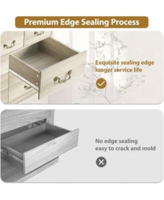 Rustic Grey 9-Drawer Bedroom Dresser, 37.8" Tall Wood Chest with Wide Drawers & Carved Metal Handles, Sturdy Organizer for Living Room Hallway