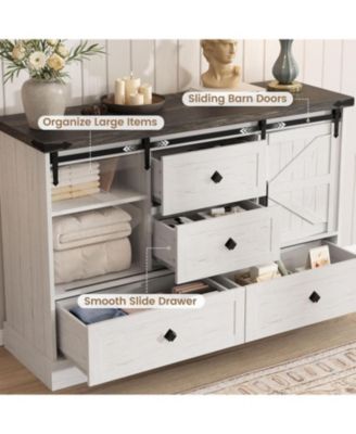 45" Farmhouse Barn Door 4-Drawer Dresser, Compact TV Stand and Storage Chest for Bedroom or Hallway