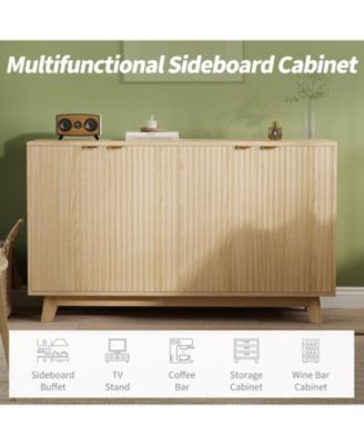 4-Door Fluted Sideboard Buffet Cabinet, Mid-Century Storage Console with Adjustable Shelves for Living Room