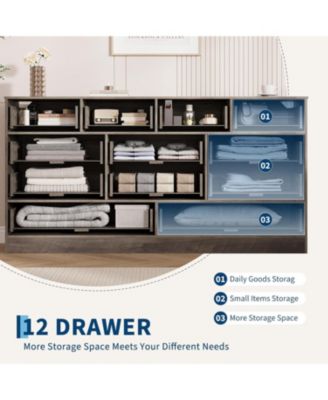 12-Drawer Wooden Bedroom Dresser, Wide Chest with Storage Organizer & TV Stand for 65" TV, Clothes Storage for Living Room, Hallway, 61"x15.75"