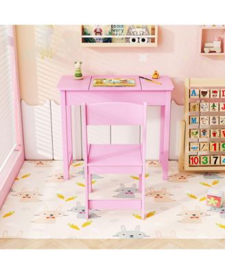 Kids Vanity Table & Chair Set 2-in-1 Princess Makeup Dressing Desk Set